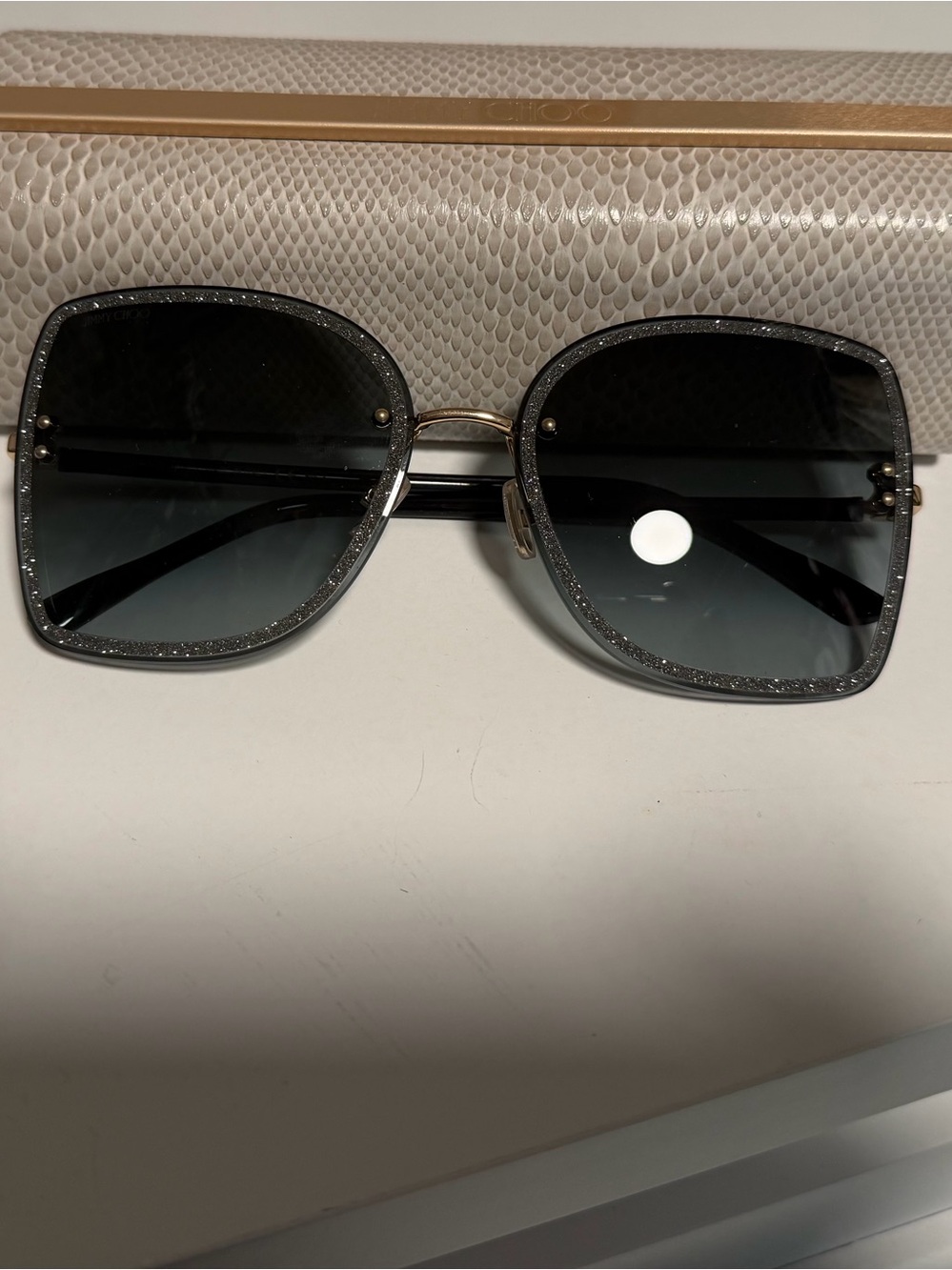 Jimmy Choo Black Gradient Square Sunglasses with Glitter Frame